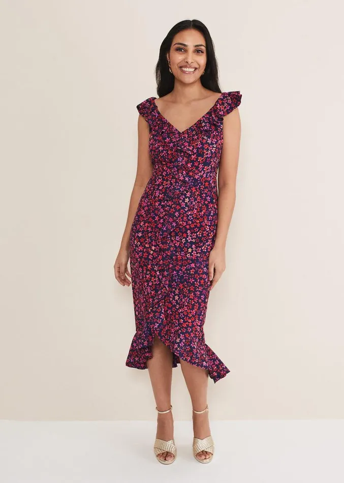 Petite Viola VNeck Ditsy Frill Dress Navymulti Women Phase Eight Dresses