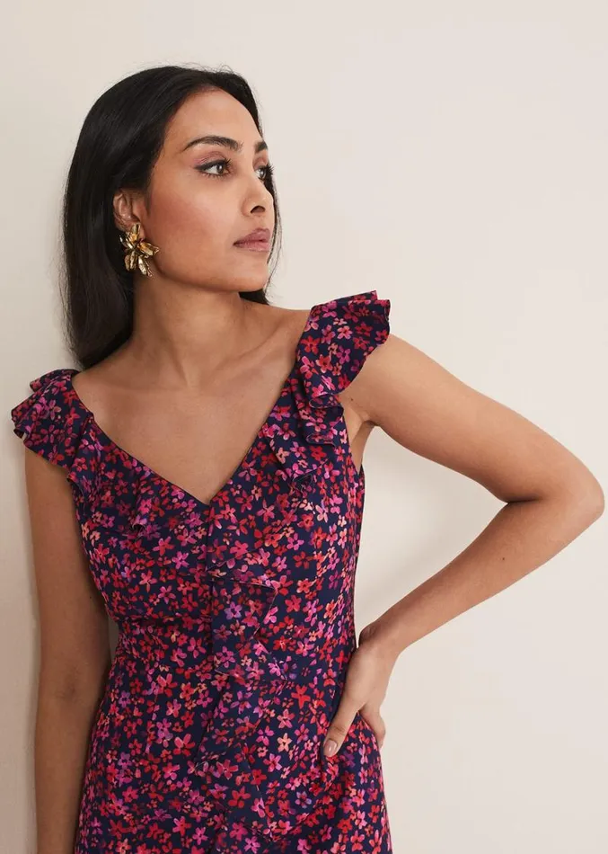 Petite Viola VNeck Ditsy Frill Dress Navymulti Women Phase Eight Dresses