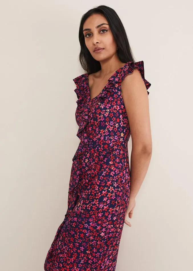 Petite Viola VNeck Ditsy Frill Dress Navymulti Women Phase Eight Dresses