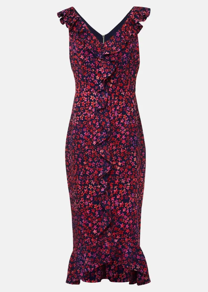 Petite Viola VNeck Ditsy Frill Dress Navymulti Women Phase Eight Dresses