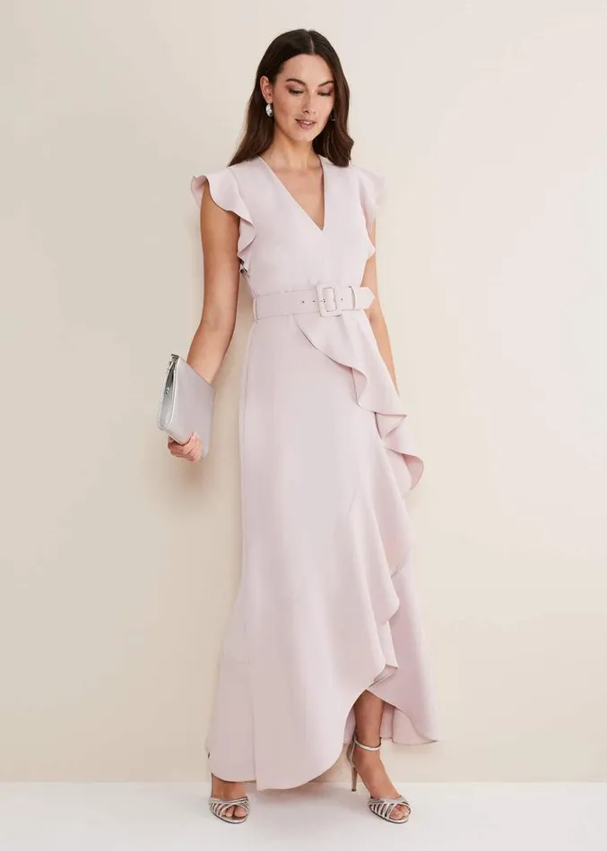 Phoebe Frill Maxi Dress Powder Pink Women Phase Eight Dresses
