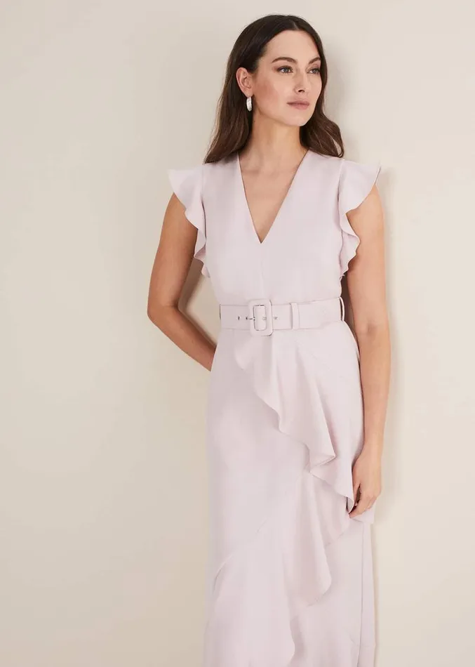 Phoebe Frill Maxi Dress Powder Pink Women Phase Eight Dresses