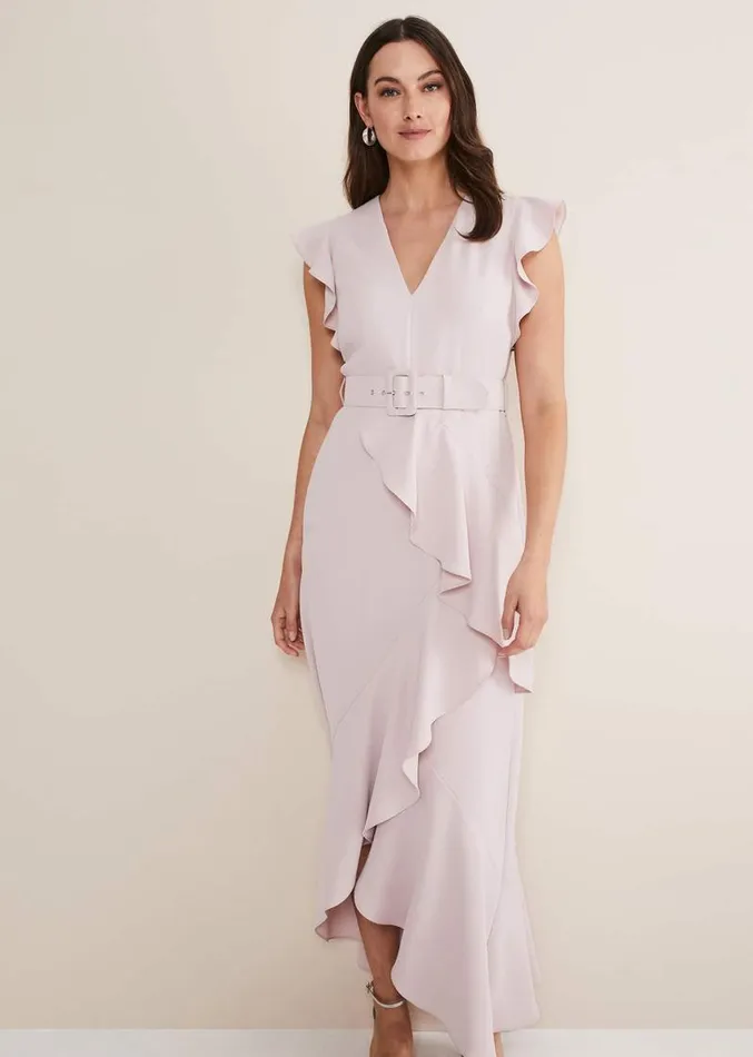 Phoebe Frill Maxi Dress Powder Pink Women Phase Eight Dresses