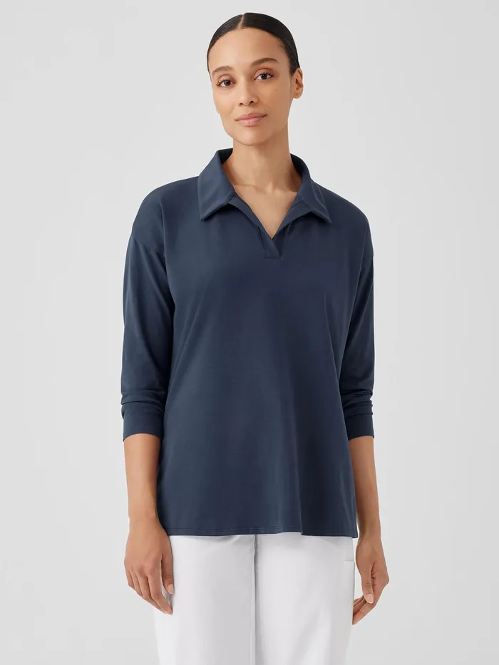 Pima Cotton Stretch Jersey Classic CollarTop Ocean Women Eileen Fisher Tops and Tees