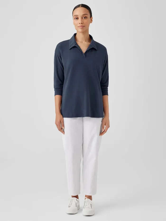 Pima Cotton Stretch Jersey Classic CollarTop Ocean Women Eileen Fisher Tops and Tees