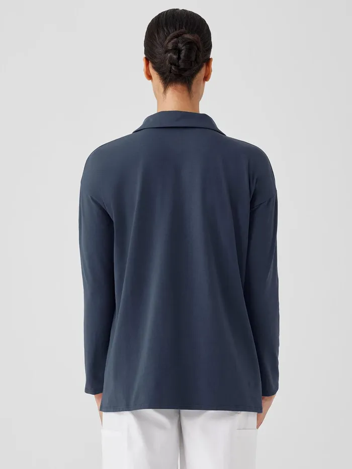 Pima Cotton Stretch Jersey Classic CollarTop Ocean Women Eileen Fisher Tops and Tees