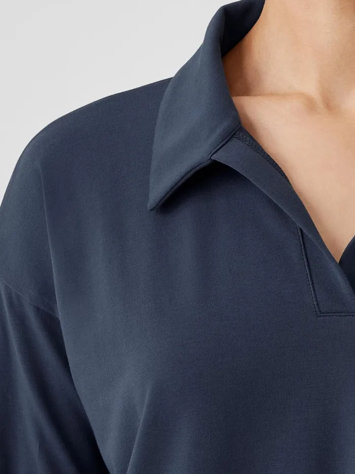 Pima Cotton Stretch Jersey Classic CollarTop Ocean Women Eileen Fisher Tops and Tees