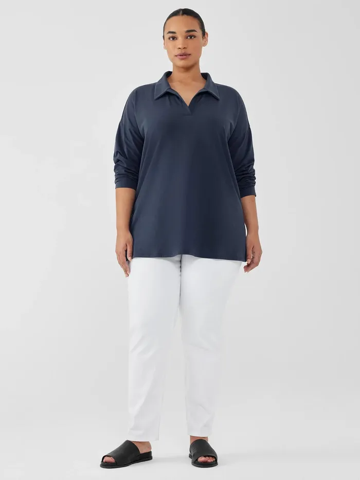 Pima Cotton Stretch Jersey Classic CollarTop Ocean Women Eileen Fisher Tops and Tees