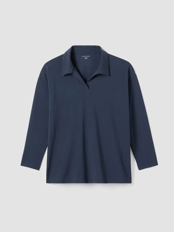 Pima Cotton Stretch Jersey Classic CollarTop Ocean Women Eileen Fisher Tops and Tees