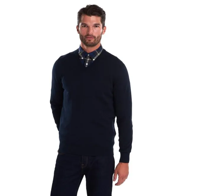 Pima Cotton VNeck Jumper Cobalight Marl Men Barbour Jumpers