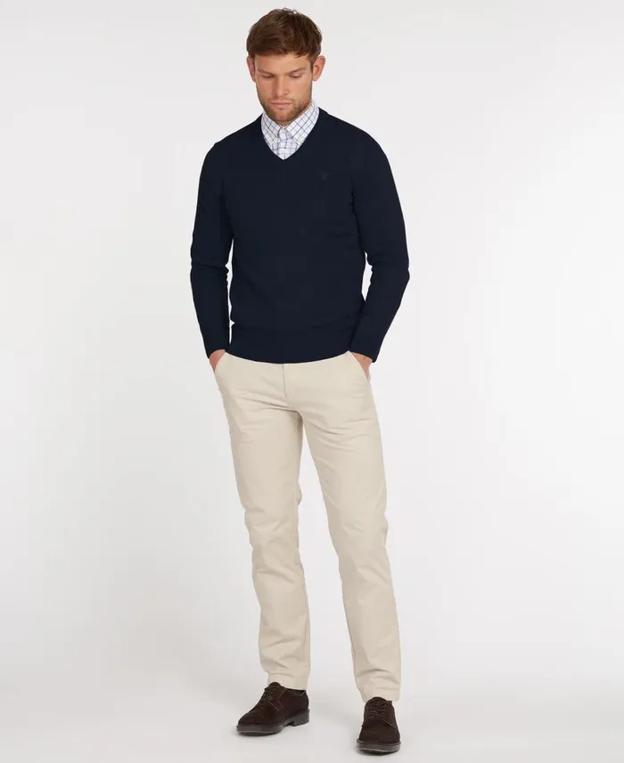 Pima Cotton VNeck Jumper Cobalight Marl Men Barbour Jumpers