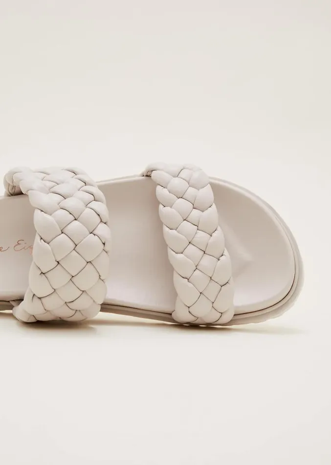 Plaited Leather Slider Cream Women Phase Eight Sandals