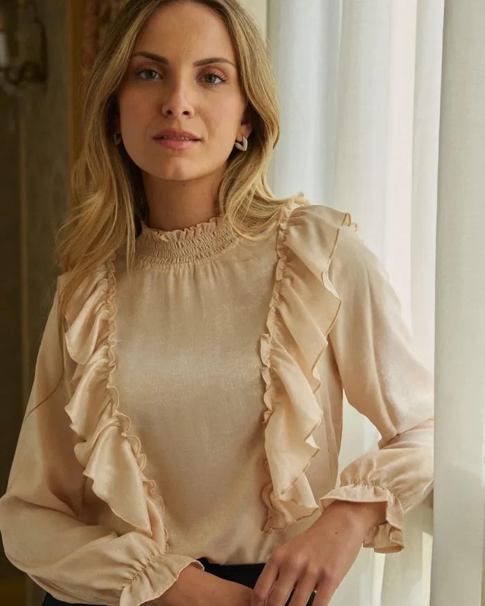 Polin Et Moi Blouse Ruffle Norma Beige Women Blouses And Shirts