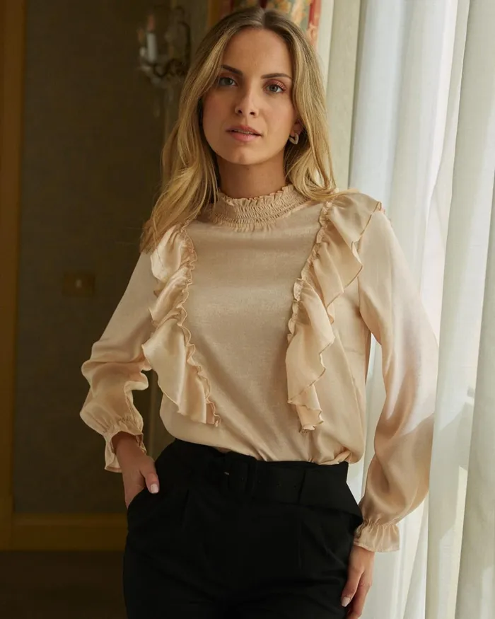 Polin Et Moi Blouse Ruffle Norma Beige Women Blouses And Shirts Polin Et Moi Blouse Ruffle Norma Beige Women Blouses And Shirts