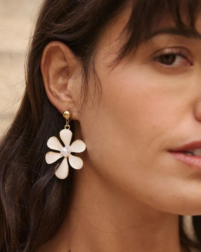 Polin Et Moi Bruli Flower Earrings White Women Jewelry