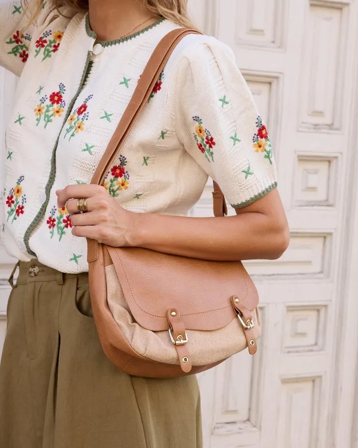 Polin Et Moi Double Buckle Shoulder Strap Leather Women Bags