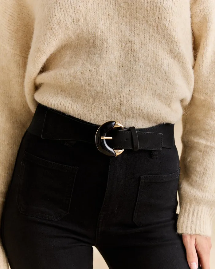 Polin Et Moi Glitter Buckle Belt Black Women Belts