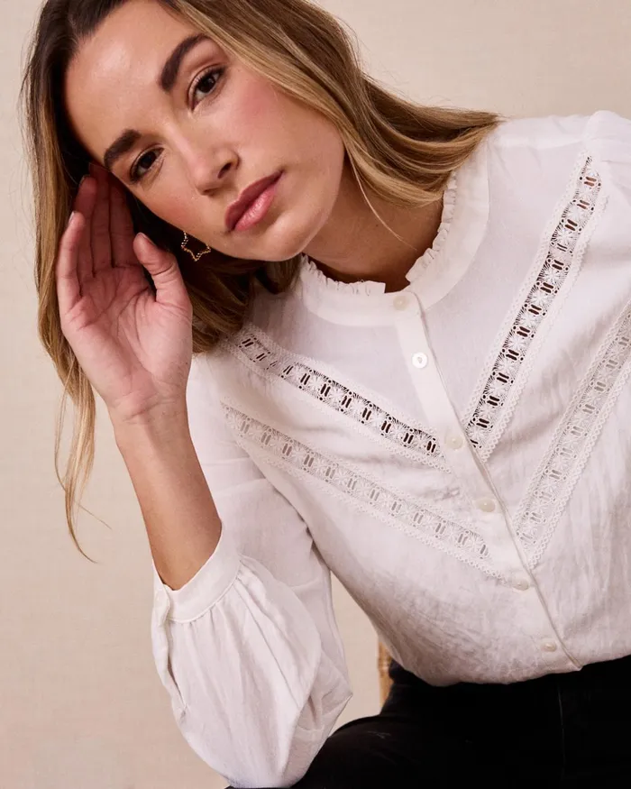 Polin Et Moi Isa Ruffle Shirt White Women Blouses And Shirts Polin Et Moi Isa Ruffle Shirt White Women Blouses And Shirts