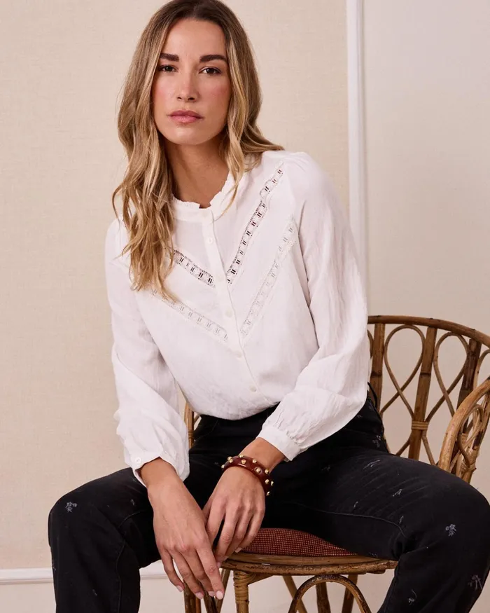 Polin Et Moi Isa Ruffle Shirt White Women Blouses And Shirts Polin Et Moi Isa Ruffle Shirt White Women Blouses And Shirts