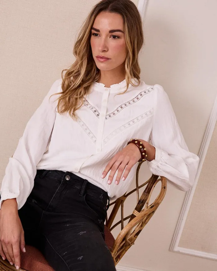Polin Et Moi Isa Ruffle Shirt White Women Blouses And Shirts Polin Et Moi Isa Ruffle Shirt White Women Blouses And Shirts