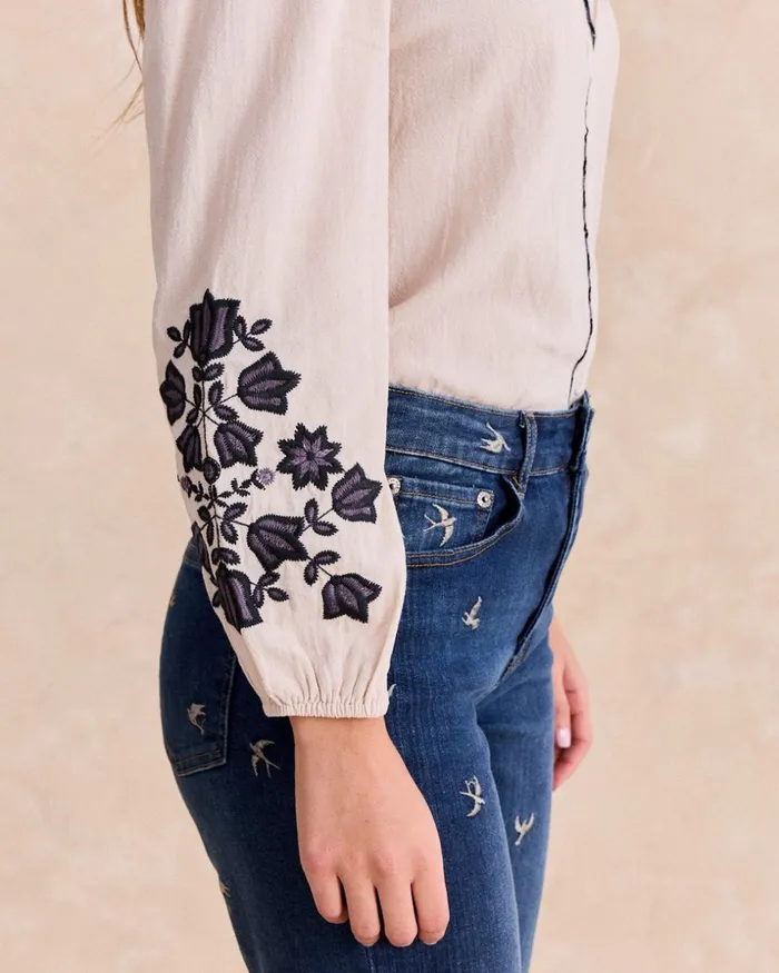 Polin Et Moi Lucenda Embroidered Shirt Stone Women Blouses And Shirts Polin Et Moi Lucenda Embroidered Shirt Stone Women Blouses And Shirts