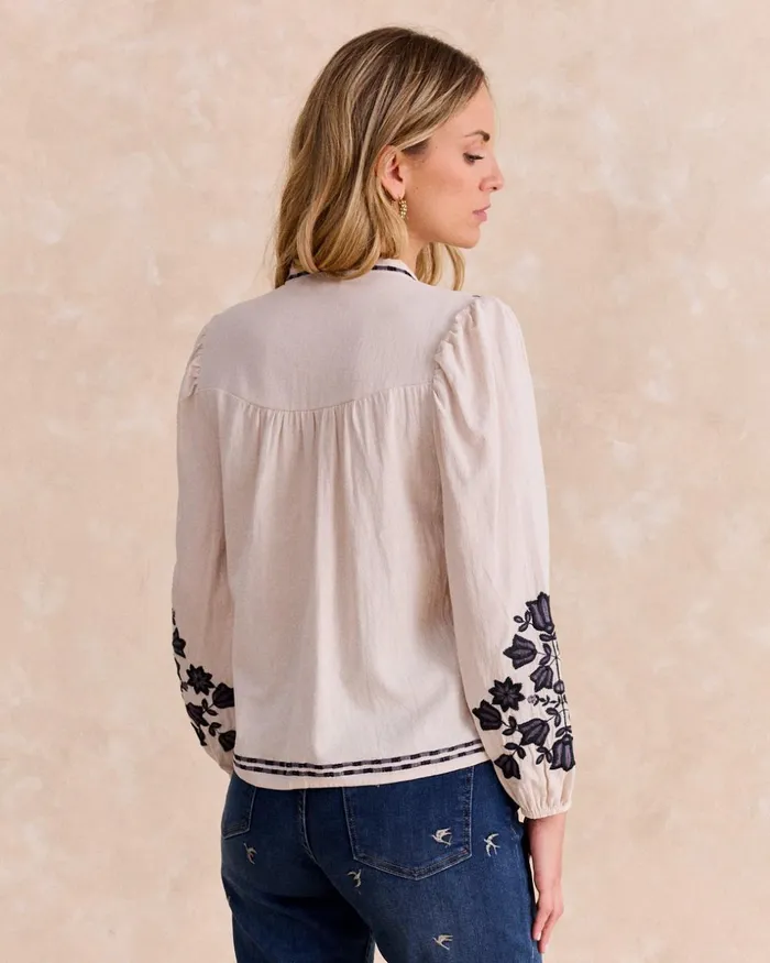 Polin Et Moi Lucenda Embroidered Shirt Stone Women Blouses And Shirts Polin Et Moi Lucenda Embroidered Shirt Stone Women Blouses And Shirts