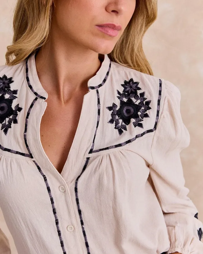 Polin Et Moi Lucenda Embroidered Shirt Stone Women Blouses And Shirts Polin Et Moi Lucenda Embroidered Shirt Stone Women Blouses And Shirts