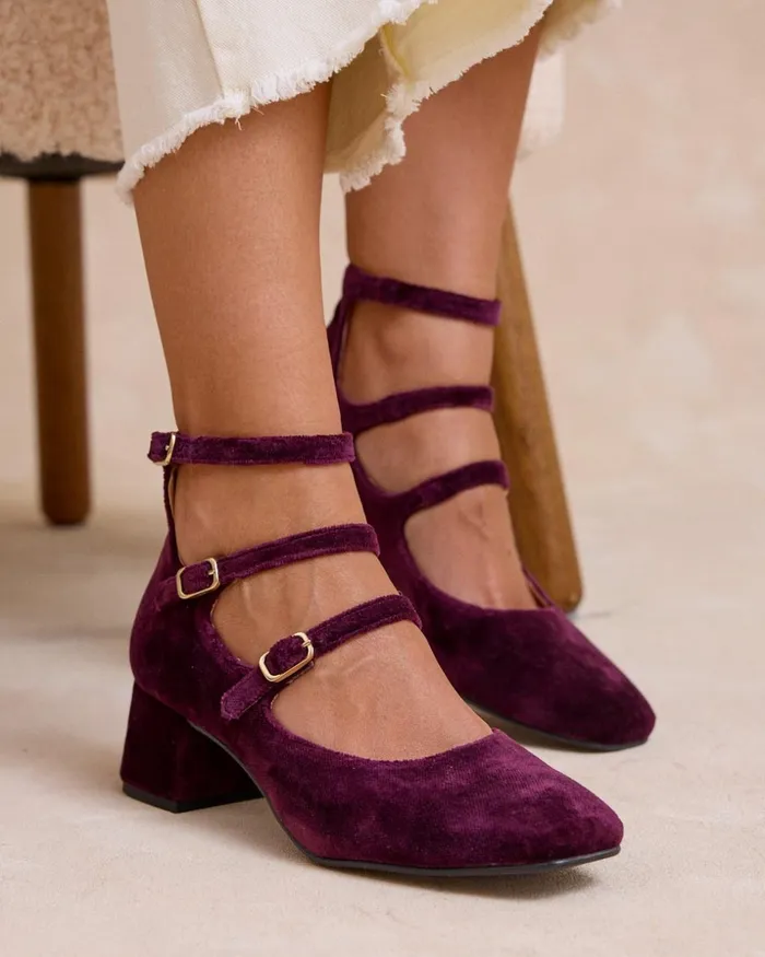 Polin Et Moi Mary Jane Marielo Buckle Eggplant Women Heels