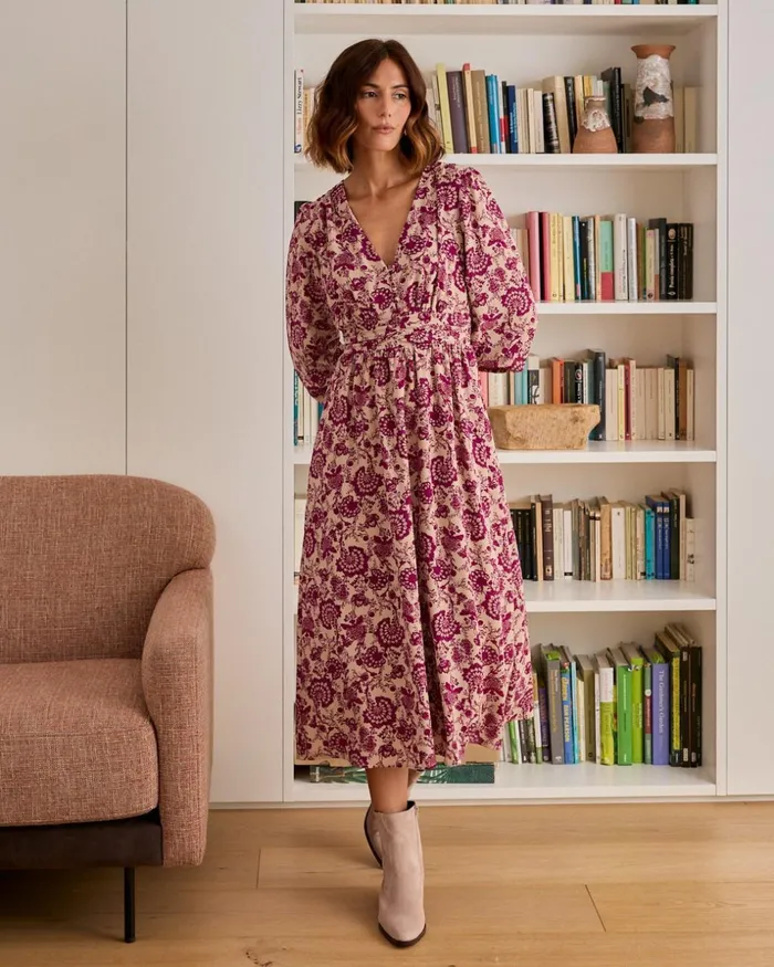 Polin Et Moi Mery Mid Lenght Dress Raspberry Women Dresses And Jumpsuits