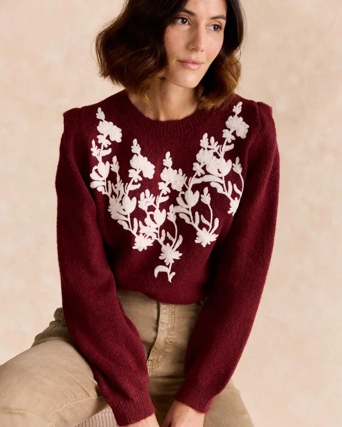Polin Et Moi Sweater Anila Embroidery Bordeaux Women Cardigans And Sweaters