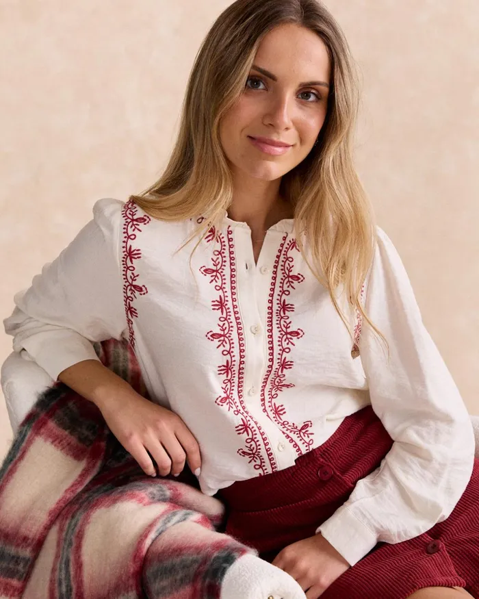 Polin Et Moi Teresa Embroidered Shirt White Women Blouses And Shirts