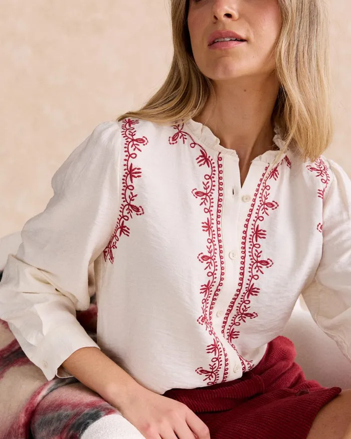 Polin Et Moi Teresa Embroidered Shirt White Women Blouses And Shirts