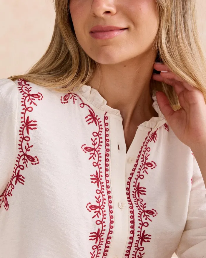 Polin Et Moi Teresa Embroidered Shirt White Women Blouses And Shirts