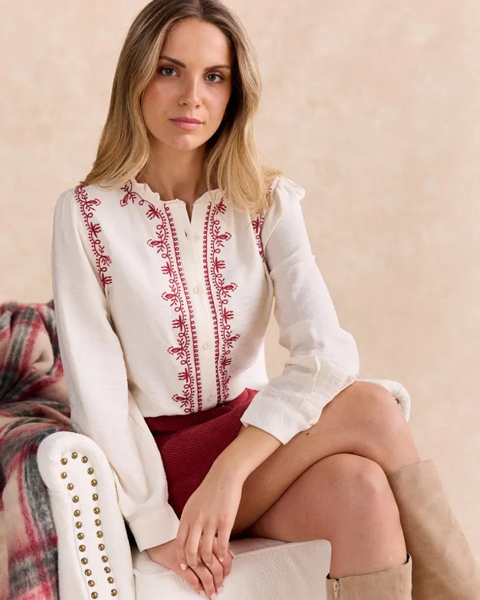 Polin Et Moi Teresa Embroidered Shirt White Women Blouses And Shirts