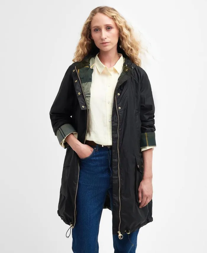 Portmore Waxed Parka Jacket Sand Women Barbour Waxed Jackets