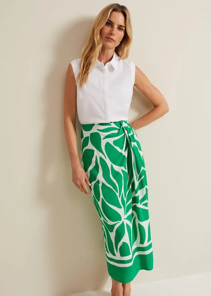 Presley Leaf Print Skirt Green Women Phase Eight Skirts