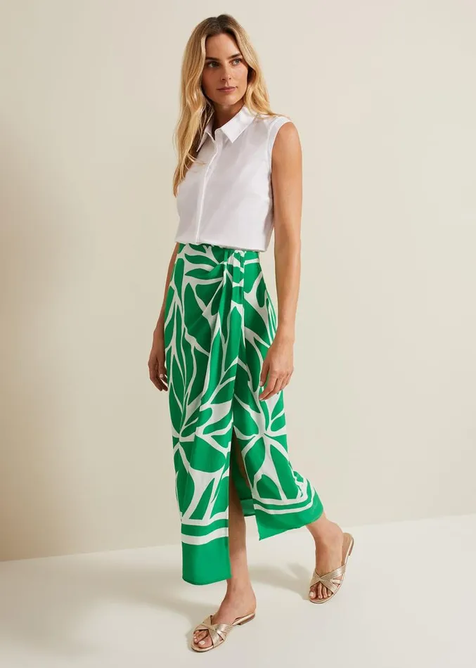 Presley Leaf Print Skirt Green Women Phase Eight Skirts