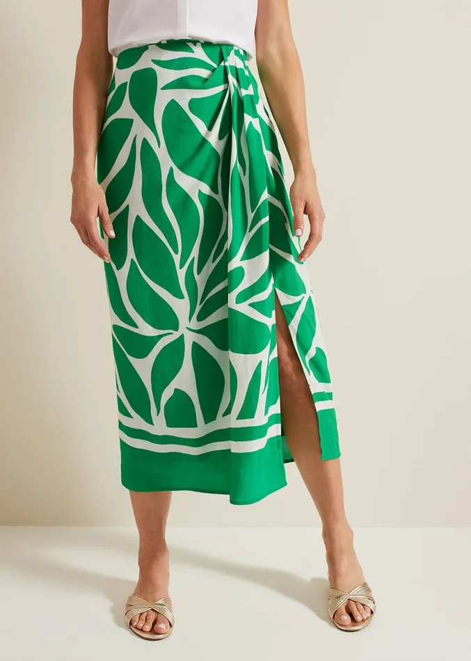 Presley Leaf Print Skirt Green Women Phase Eight Skirts