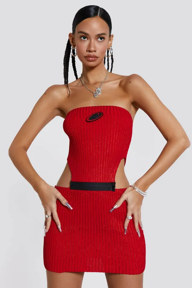 Racer Metallic 2 In 1 Dress Red Women Jaded London Knitwear