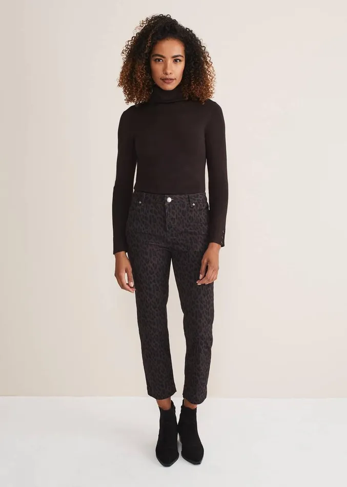 Ramona Leopard Print Straight Leg Jean Brown Women Phase Eight Trousers