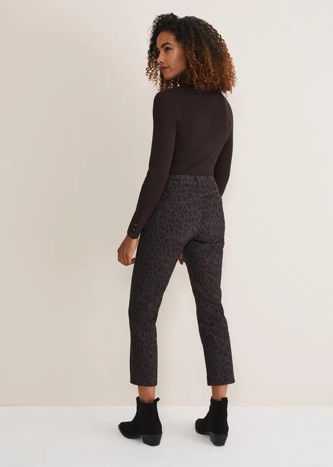Ramona Leopard Print Straight Leg Jean Brown Women Phase Eight Trousers