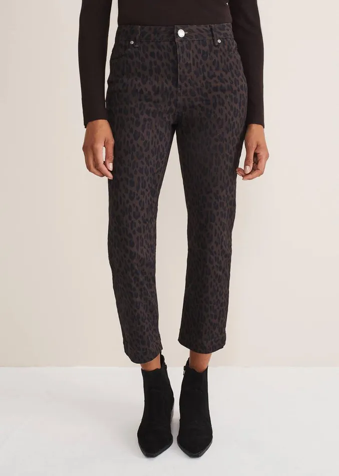 Ramona Leopard Print Straight Leg Jean Brown Women Phase Eight Trousers