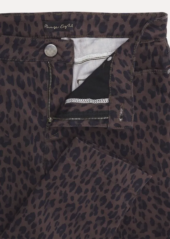 Ramona Leopard Print Straight Leg Jean Brown Women Phase Eight Trousers