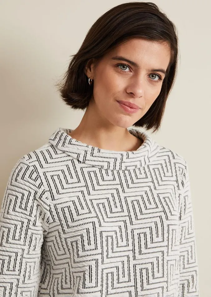 Rena Textured Top Ivoryblack Women Phase Eight Tops and TShirts