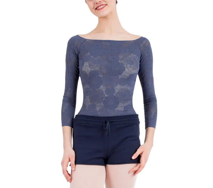 Repetto Womens Tops Long Sleeves Top In Lace Navy Blue