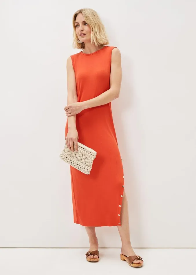 Reya Ribbed Column Midi Dress Burnt Orange Women Phase Eight Dresses