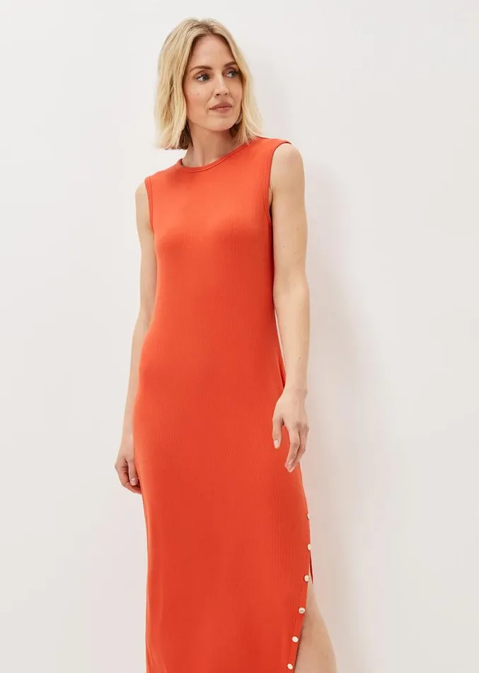 Reya Ribbed Column Midi Dress Burnt Orange Women Phase Eight Dresses