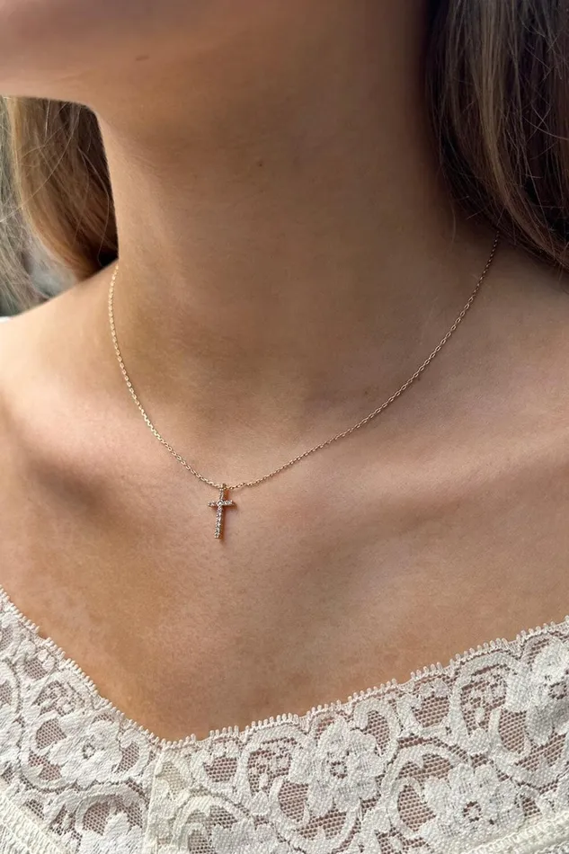Rhinestone Cross Necklace Gold Women Brandy Melville Jewelry
