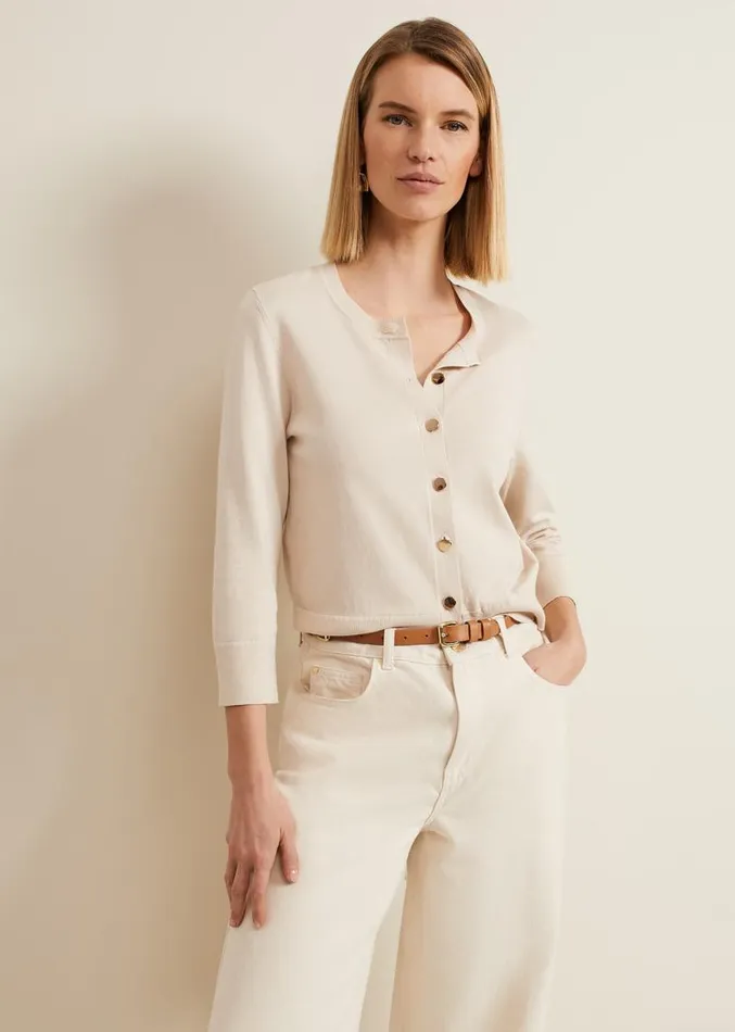 Robin Button Through Cardigan Stone Women Phase Eight Knitwear