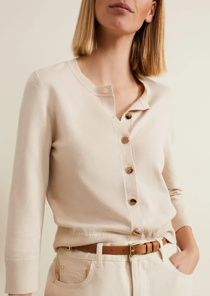 Robin Button Through Cardigan Stone Women Phase Eight Knitwear